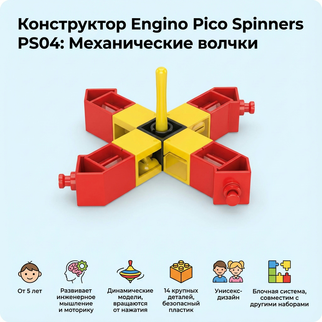 Конструктор Engino Pico Spinners PS04: Механические волчки — изображение 2