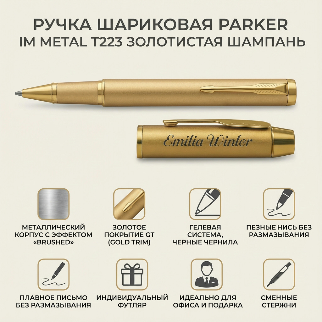 Ручка шариковая Parker IM Metal T223 золотистая шампань — изображение 2