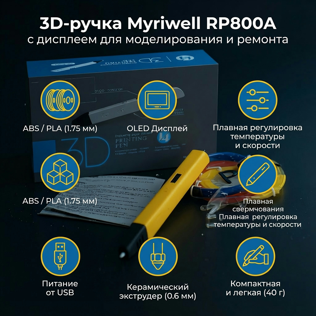 3D-ручка Myriwell RP800A с дисплеем для моделирования и ремонта