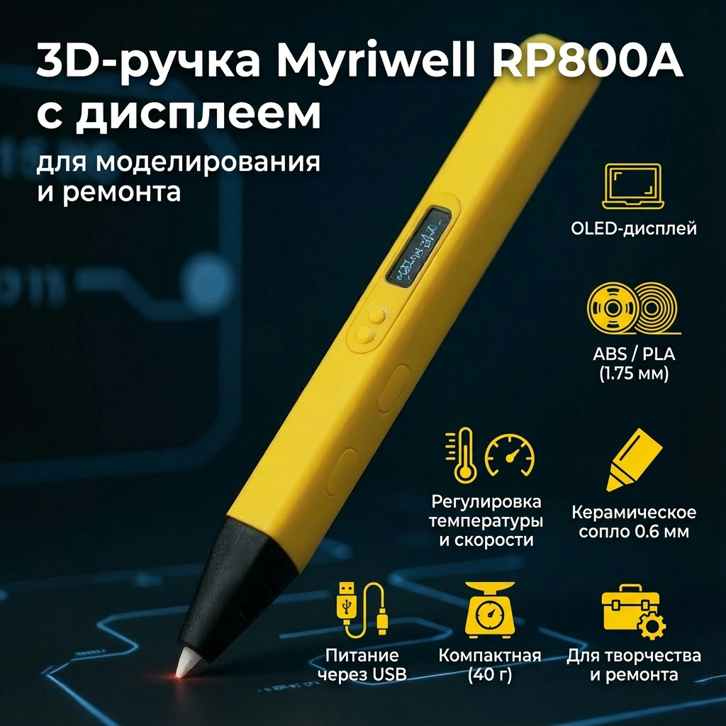 3D-ручка Myriwell RP800A с дисплеем для моделирования и ремонта — изображение 2