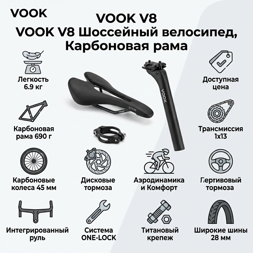 Шоссейный велосипед VOOK V8, карбоновая рама — изображение 5