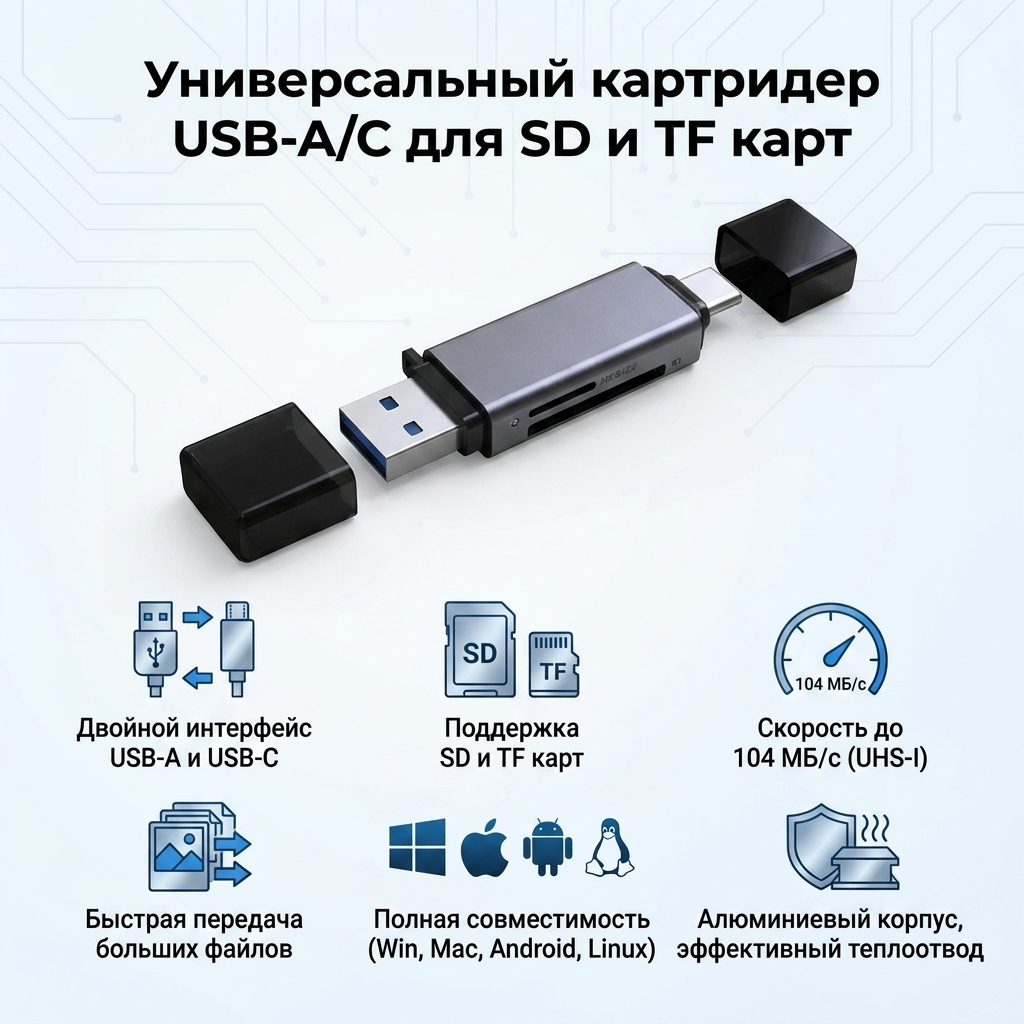 USB-A/C TO SD/TF card reader — изображение 2