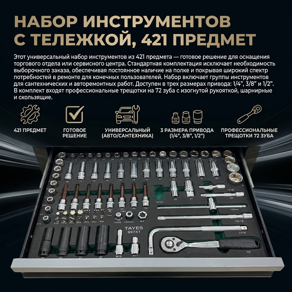 Тележка с набором инструментов, 421 предмет — изображение 3