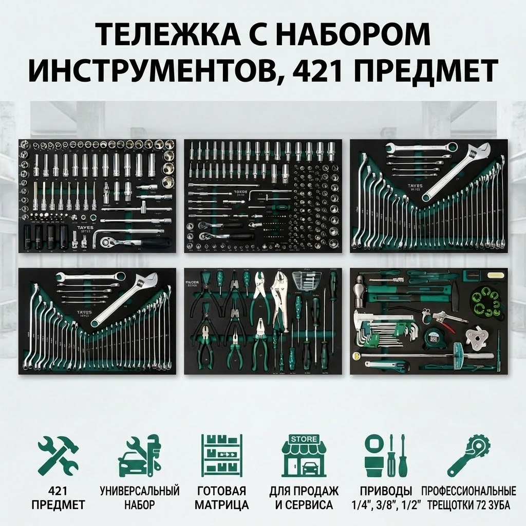 Тележка с набором инструментов, 421 предмет